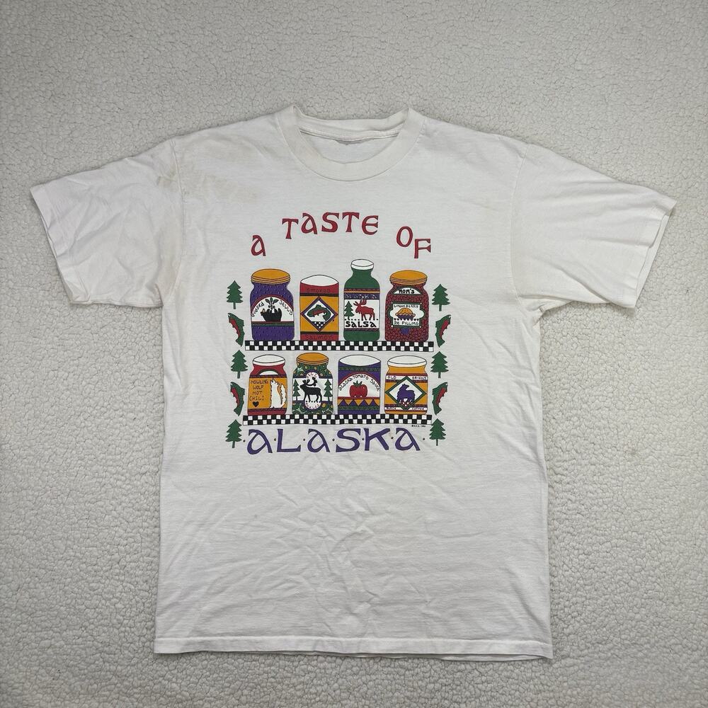 Vintage 90s ACE 1996 A Taste of Alaska T Shirt Single Stitch Food Graphic Flaws
